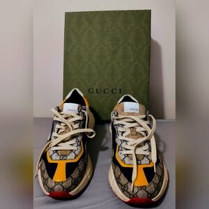 COPY - Gucci 100% AUTHENTIC Monogram Rhyton Sneakers GG Jacquard Canvas US 10:5…